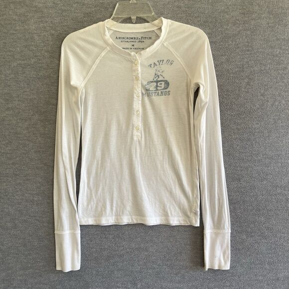 Abercrombie Fitch Y2K Graphic Henley Top Size M Buttons Long Sleeve Bella Swan - Picture 5 of 12